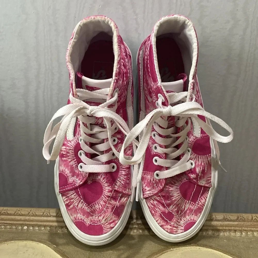 Vans Off the Wall Sk8-Hi Tapered Tie-Dye Hearts Fuchsia Pink Men 5.5 Women 7 - Picture 7 of 13